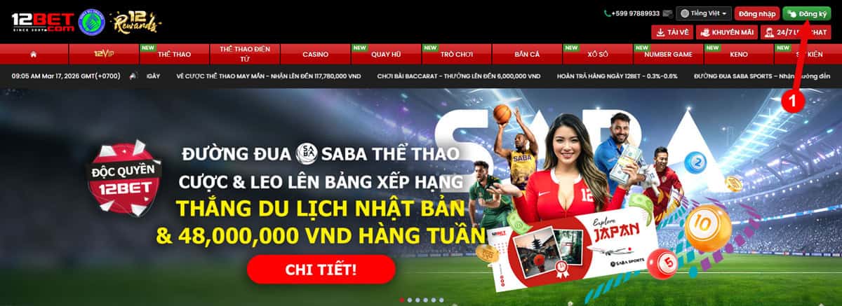Bước 1: Truy cập trang chủ 12BET