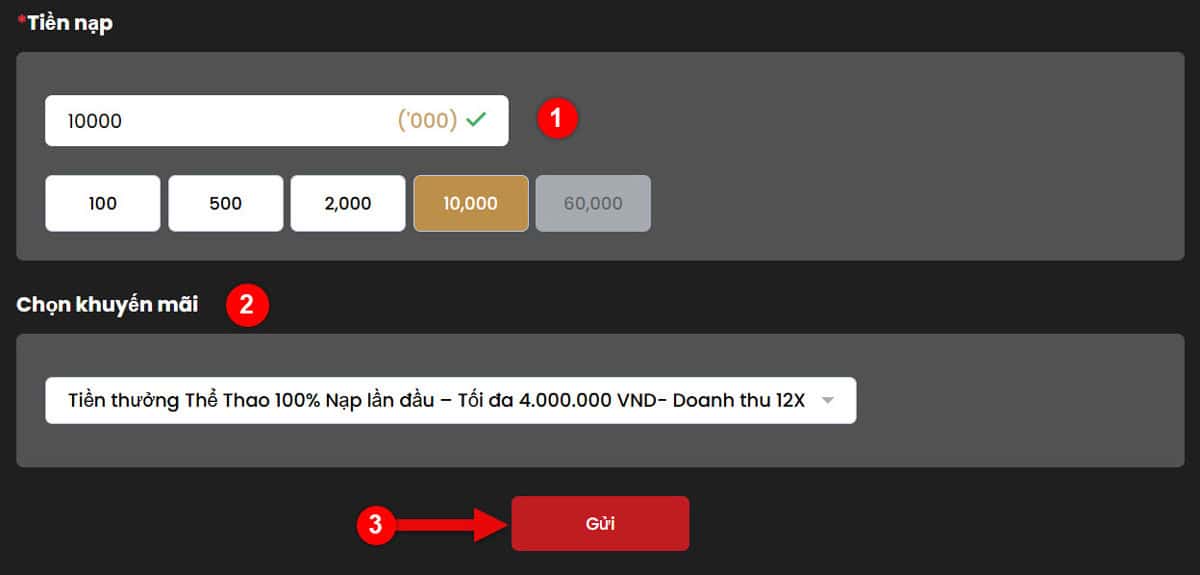 Bước 3: Nhập số tiền muốn nạp